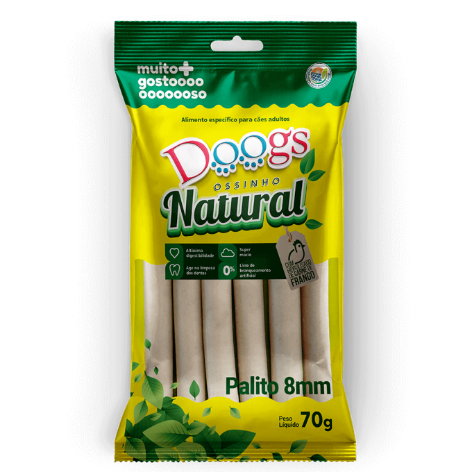 Ossinho Natural para Cachorro Doogs Palito 8mm 70g