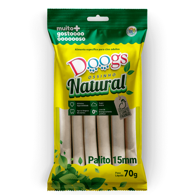 Ossinho Natural para Cachorro Doogs Palito 15mm 70g