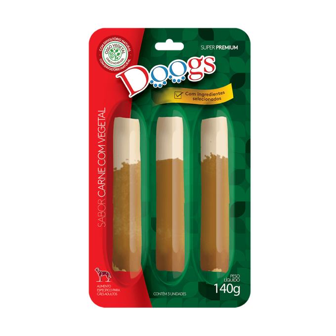 Roll Mastigável para Cachorro Doogs Carne com Vegetais 140g