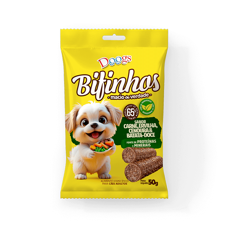 Bifinho para Cachorro Doogs Carne Ervilha Cenoura e Batata-Doce 50g
