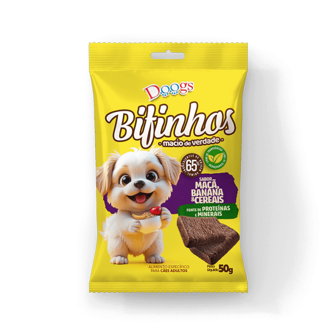 Bifinho para Cachorro Doogs Maçã Banana e Cereais 50g