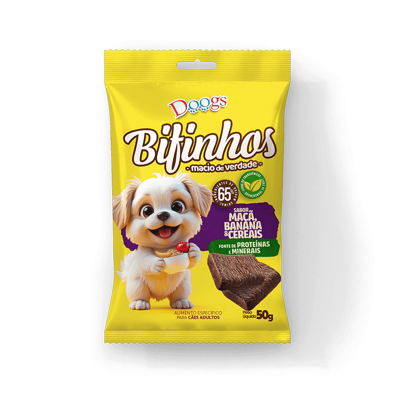 Bifinho para Cachorro Doogs Maçã Banana e Cereais 50g