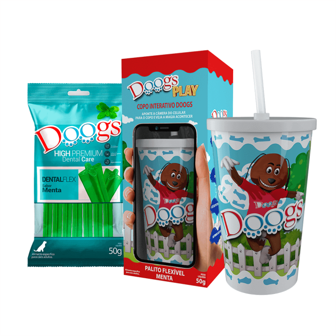 Palito Dental para Cachorro Doogs Sabor Menta Copo Interativo 50g