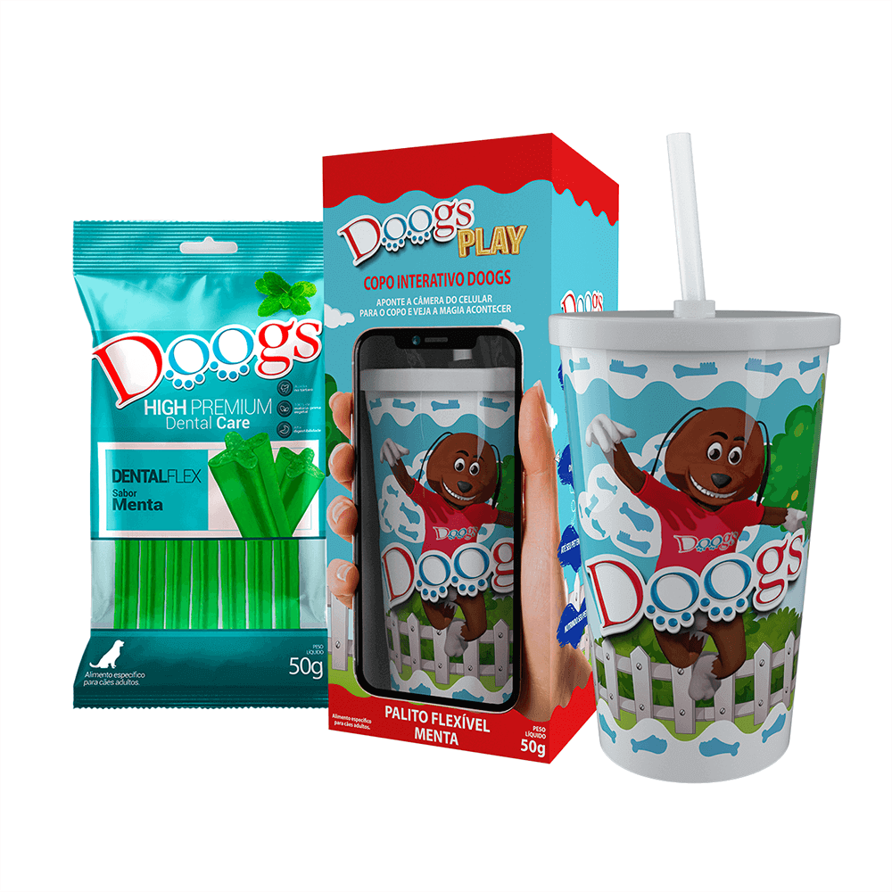 Palito Dental para Cachorro Doogs Sabor Menta Copo Interativo 50g