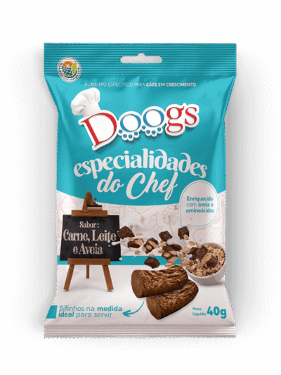 Bifinho para Filhotes Doogs Especialidades do Chef Carne Leite e Aveia 40g