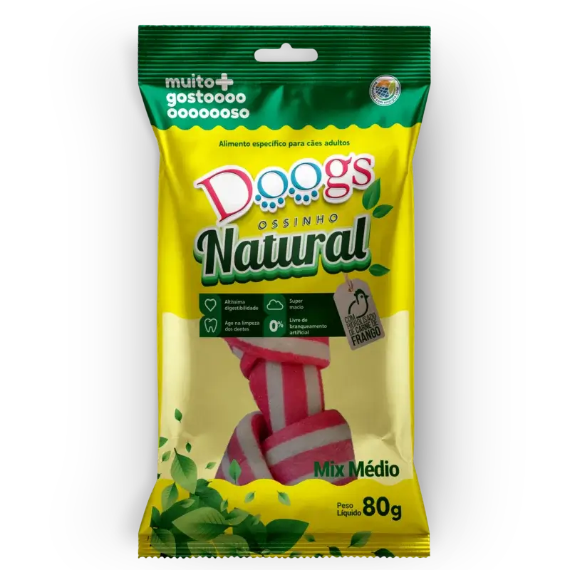 Osso Nó Colorido para Cachorro Doogs Médio 80g